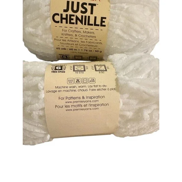 Premier Just Chenille Yarn White 65 Yds 1.76 Oz Super Bulky 2 Skeins Lot 2531 - Picture 6 of 8